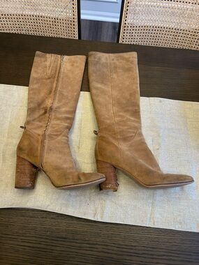 Sam Edelman Tan Suede Mid-Calf Heeled Boots poor condition very worn size 10